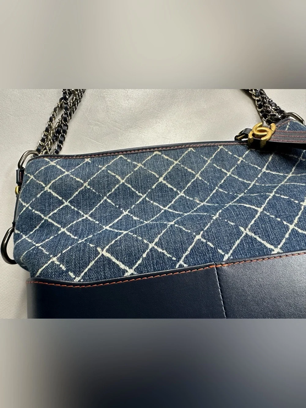 CHANEL Denim Quilted Shoulder Bag with Gold CC Charm